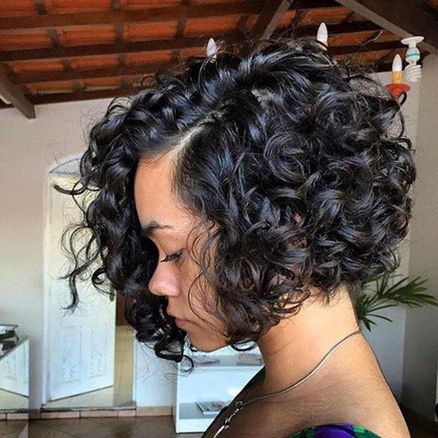 Curly Hair Short Natural Black 360 Lace Wigs Good HD Lace Look Natural