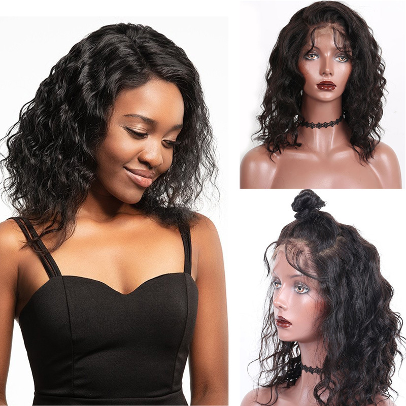 Remy Human Hair Natural Black Medium Loose Wave 360 Wigs Pre Plucked Look Natural