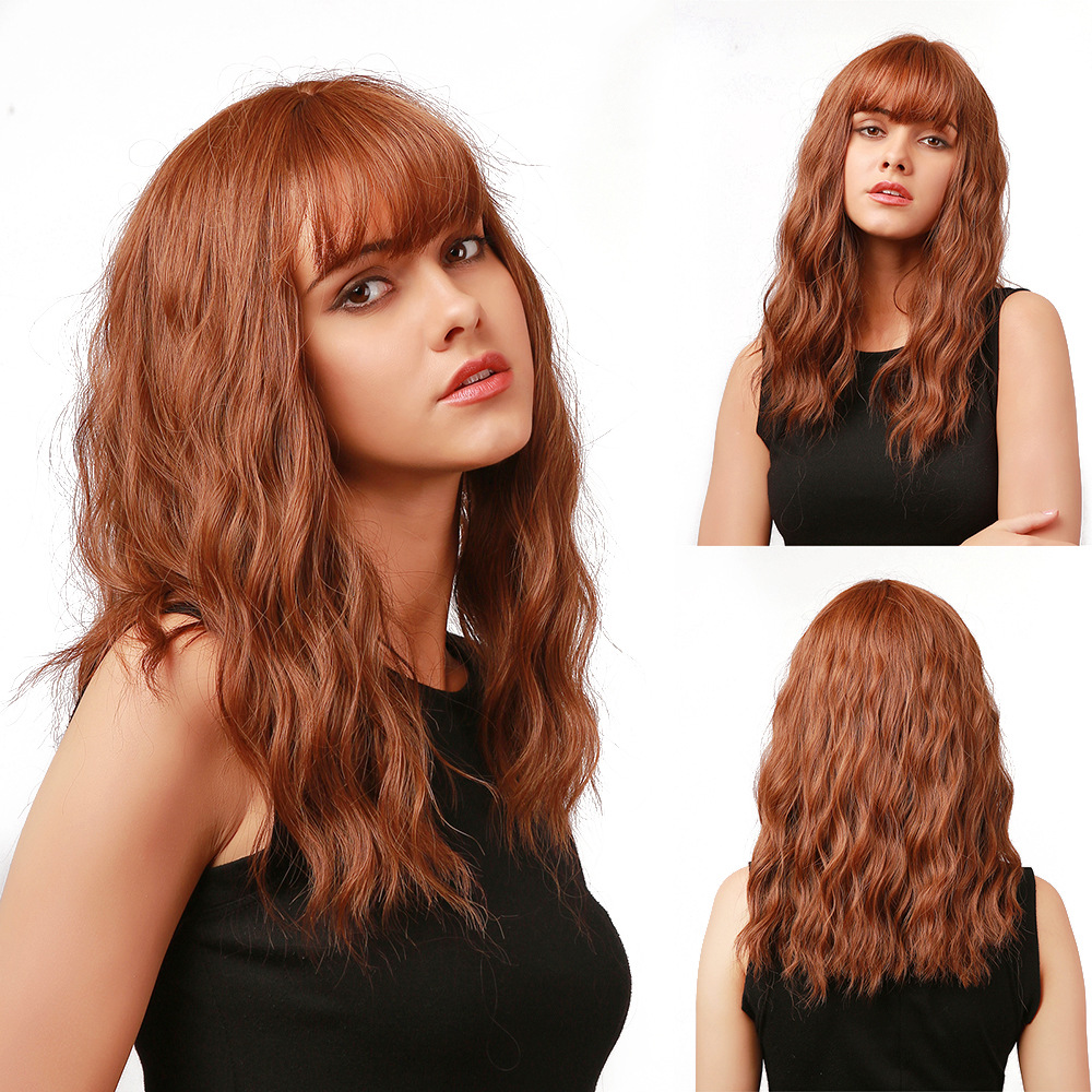 Auburn Wig with Fringe Natural Shoulder Length Wave Wigs Heat Resistant Synthetic Wigs Halloween Wigs for Women