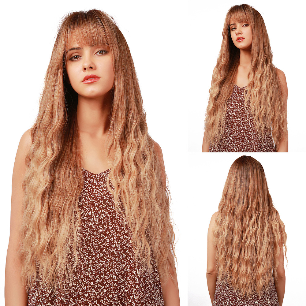 Blonde to Platinum Blonde Wig Long Wavy Synthetic Wig With Fringe Heat Resistant Hair Wig for Women and Girls