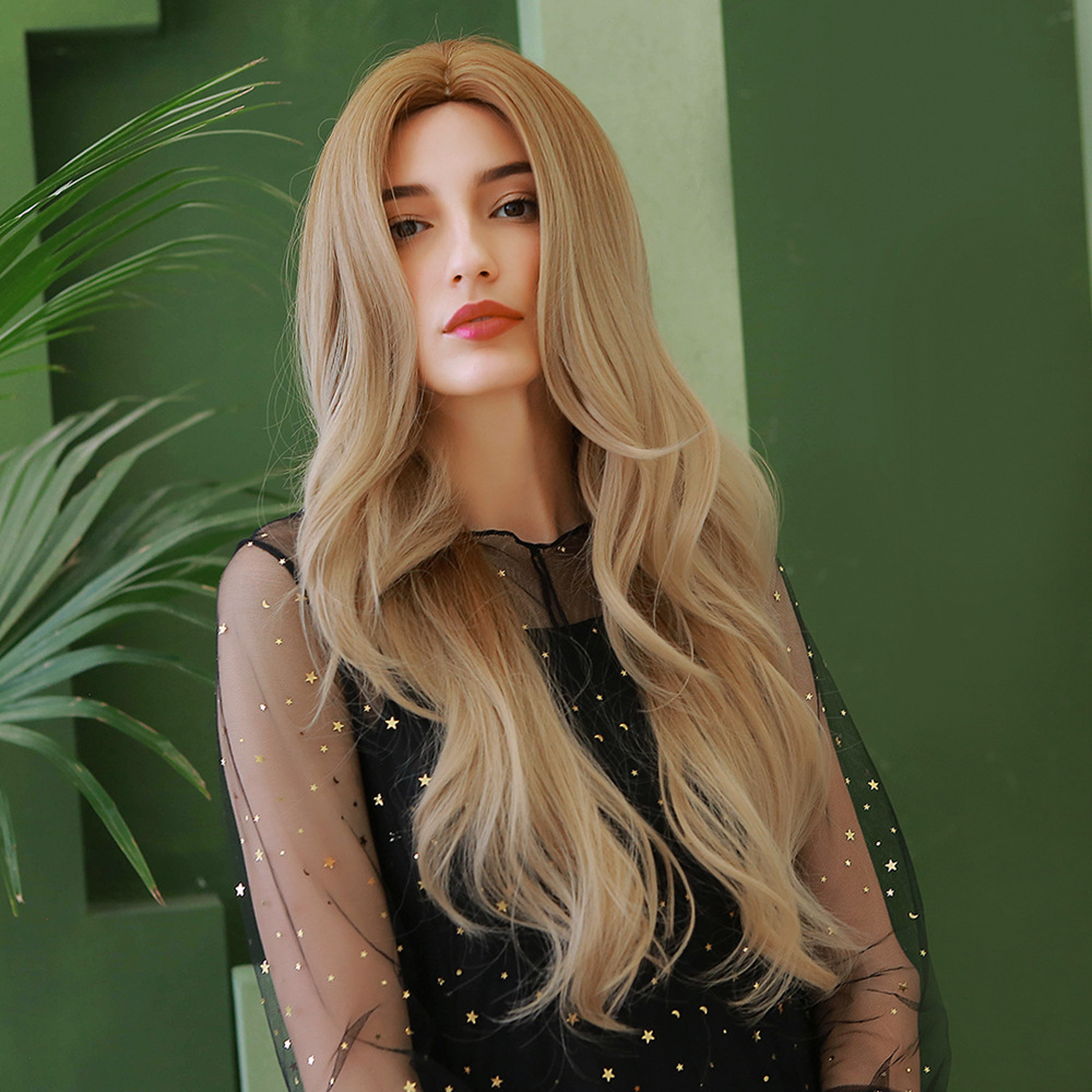 Natural Body Wave Wigs for Women Long Synthetic Ombre Blonde Wig without Fringes Heat Resistant Hair Wigs Middle Parting