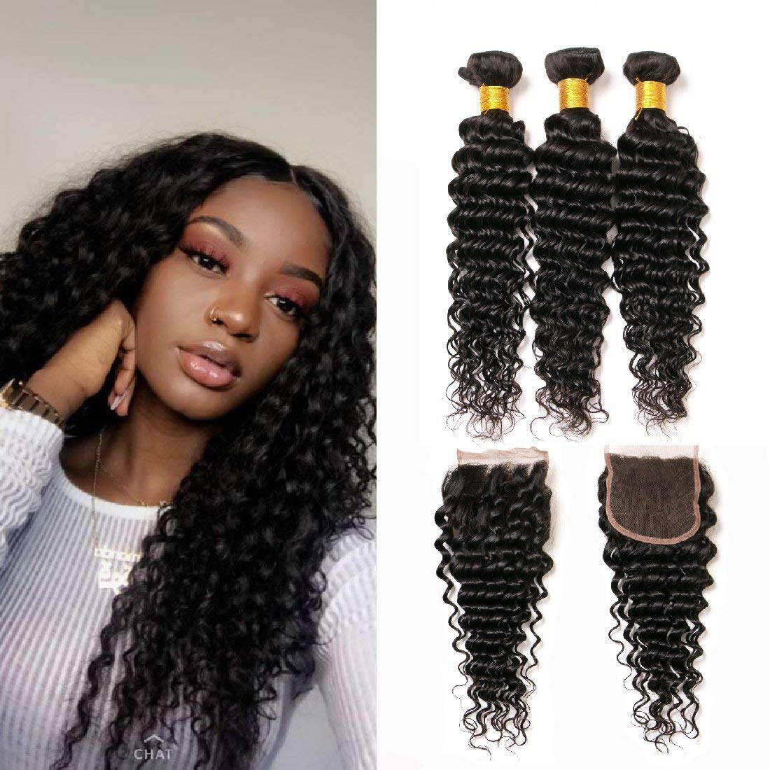 3 Bundles Indian Hair Jerry Curly With Lace Closure 4*4