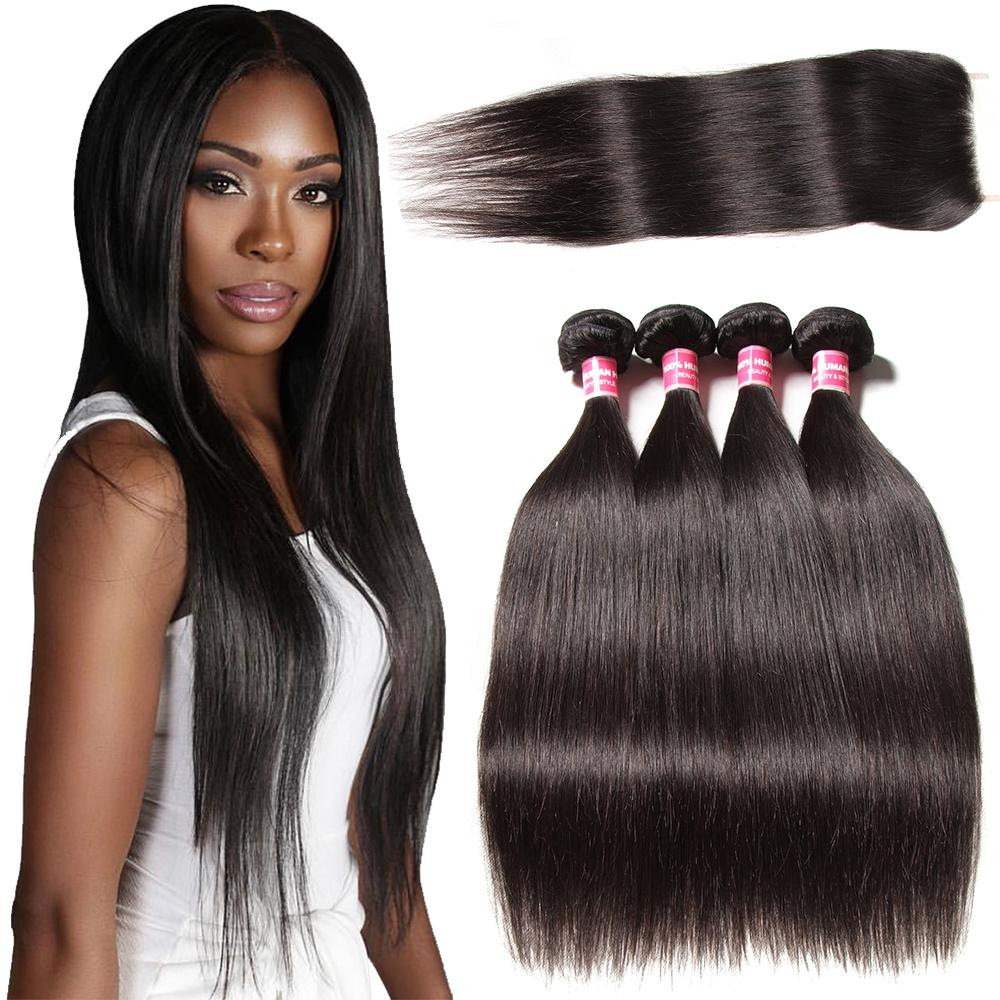 4 Bundles Indian Body Wave With 4*4 Lace Closure Natural Color