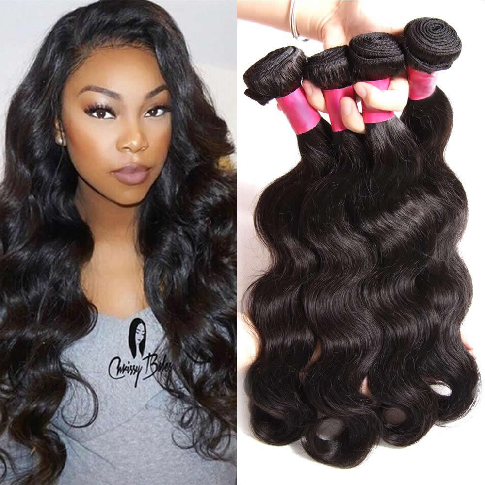 4 Bundles Malaysian Body Wave With 4*4 Lace Closure Natural Color