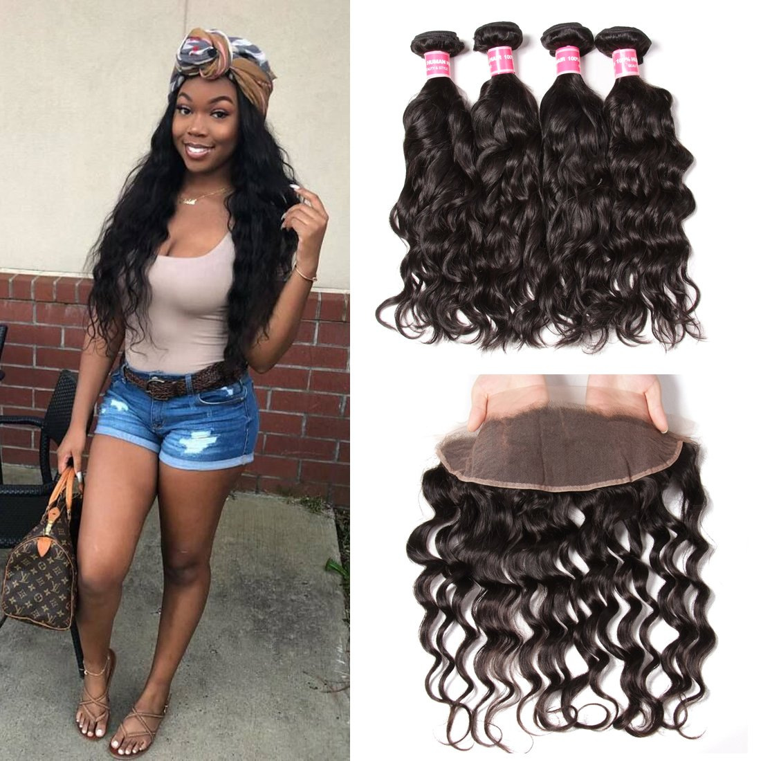 4 Bundles Natural Wave Virgin Hair Weave And Frontal 13*4 Ear To Ear Frontal Closure