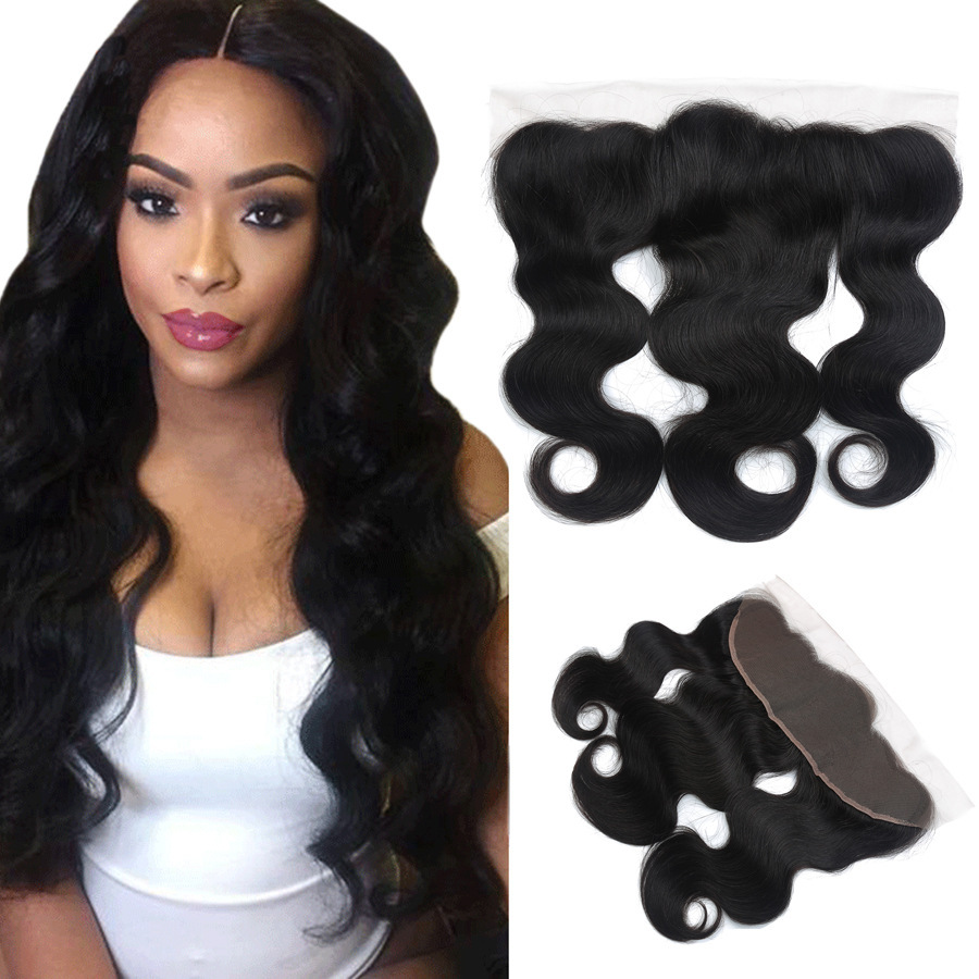 Unprocessed Virgin Human Hair Lace Front Closures 13*4 Full Frontal Closure Ear To Ear Body Wave Frontal Natural Color