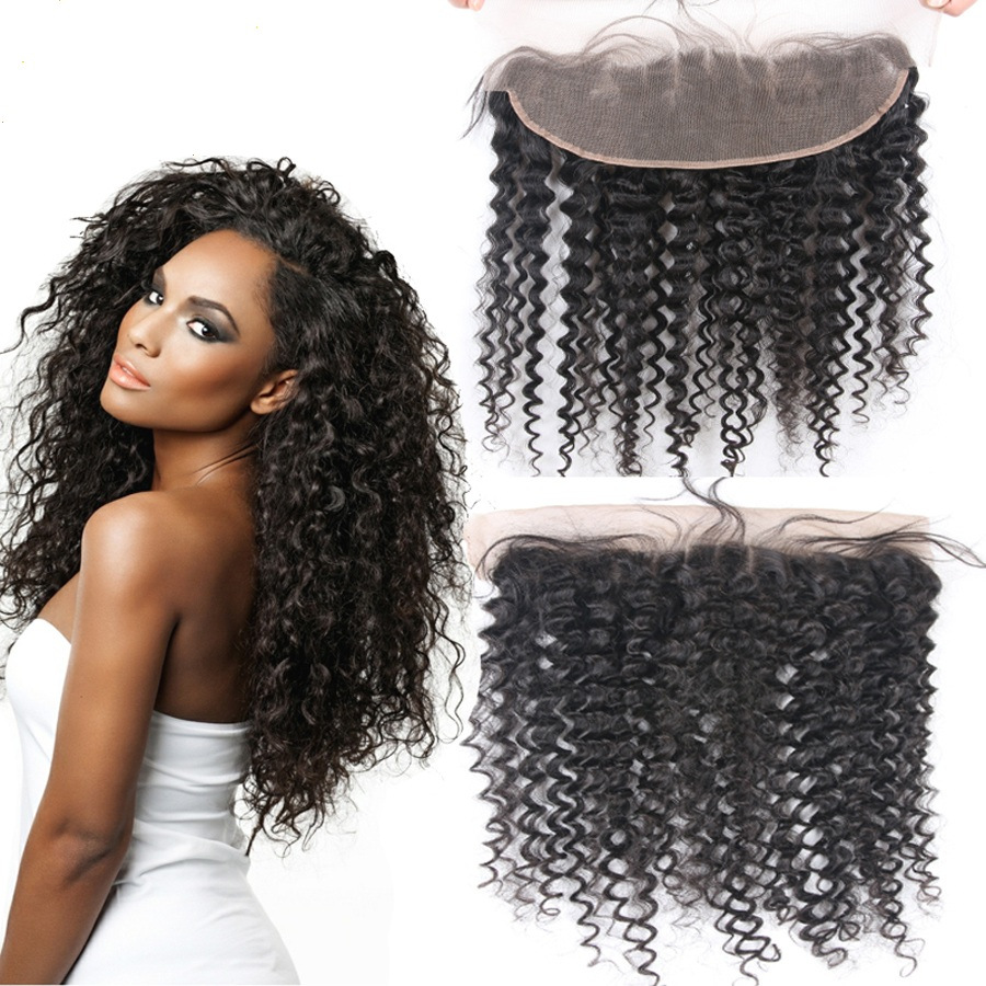 7A Peruvian Virgin Hair Kinky Curly Lace Frontal Closure 13"*4" Bleach Knots Cheap Full Lace Frontal Piece