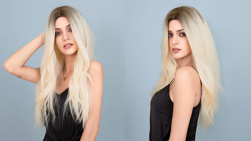 Natural Long Wavy Middle Parting Platinum Blonde Wig